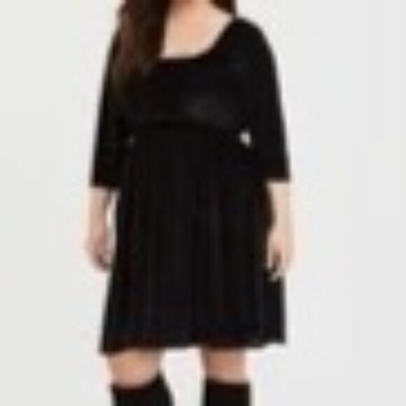 NEW Torrid Mesh Flocked Skater Peasant Dress Womens Size 3X Black 3/4 Sleeves - Picture 12 of 14